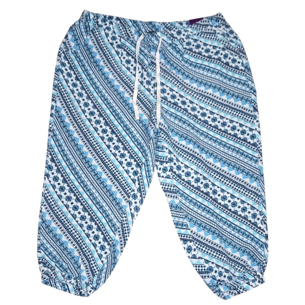 NEW Lane Bryant Womens Size 18/20 Linen Blend Jogger Cropped Blue White Aztec